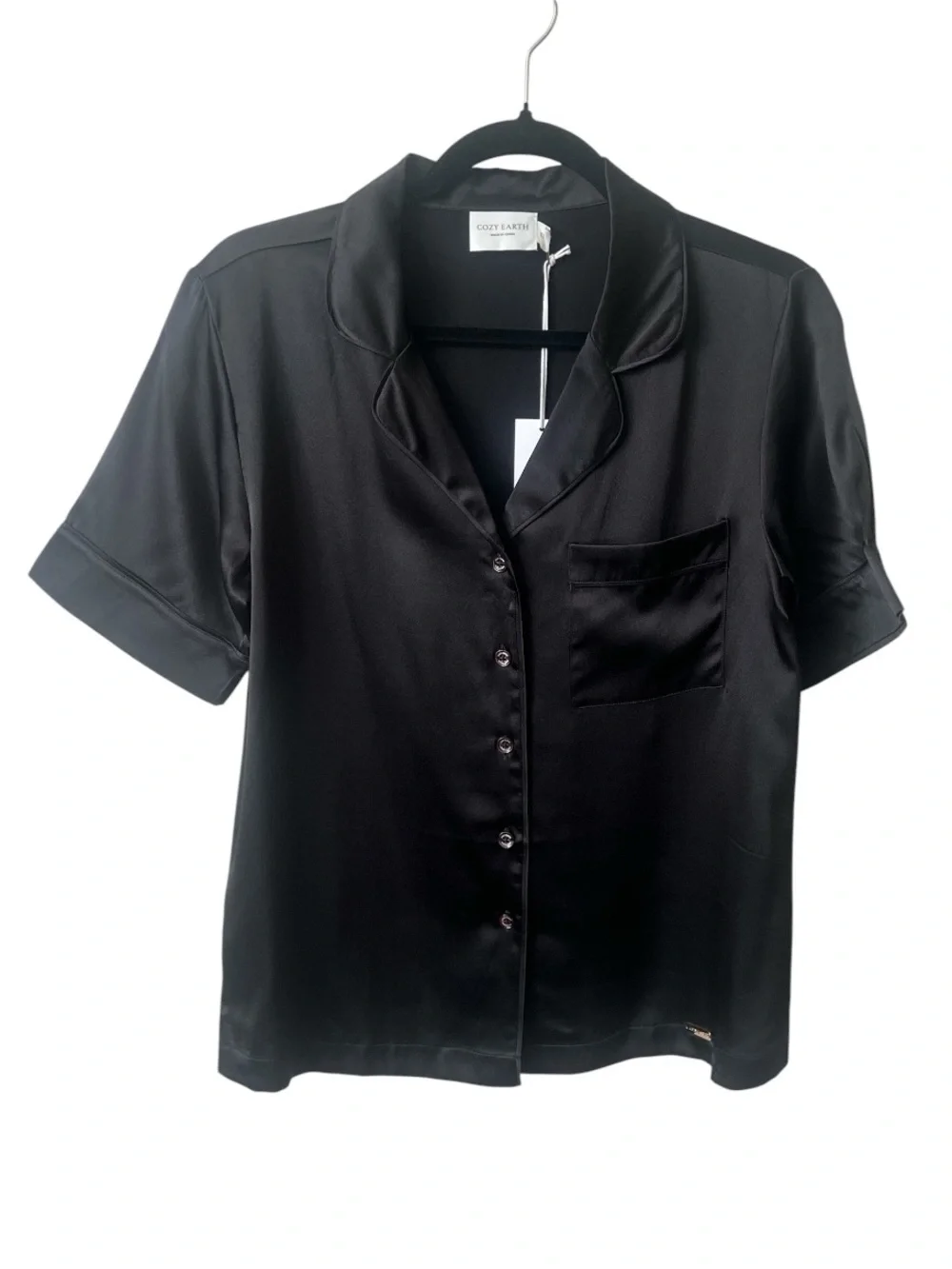 NWT Cozy Earth Serenity Silk Classic Pajama Top Black XS 100% Silk Luxury